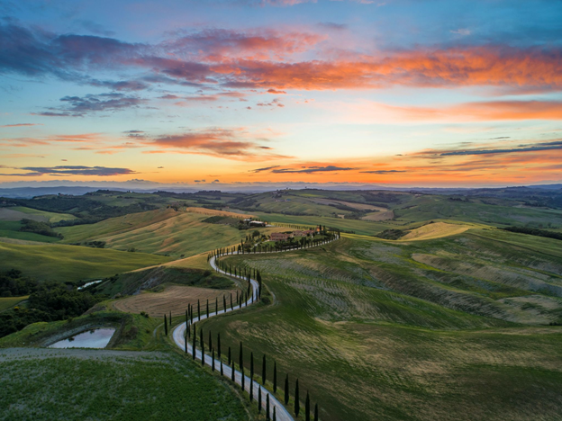 Italian landscape, view of a typical road in Tuscany