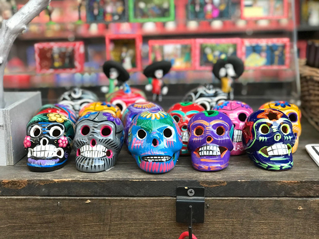 Colorful skulls used in celebrations of Día de los Muertos