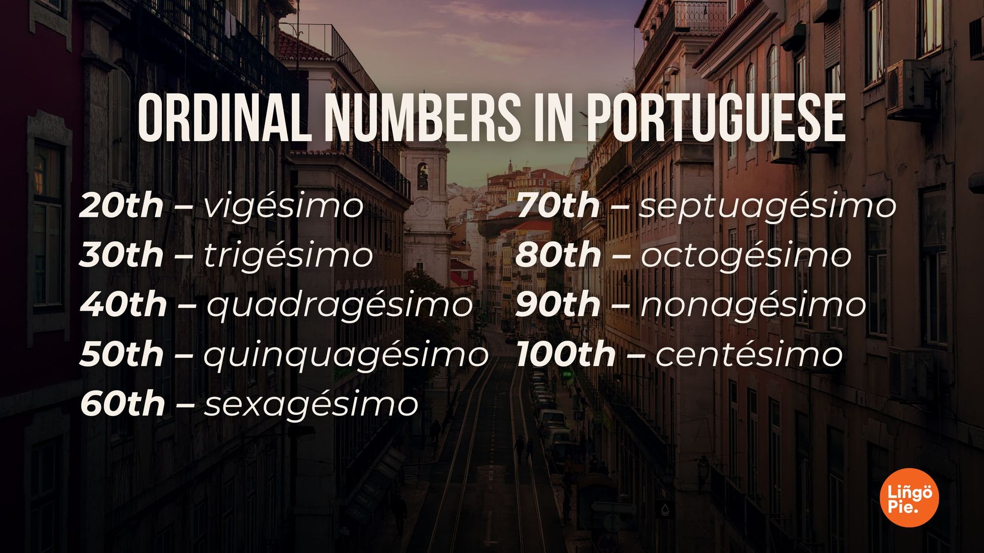 Ordinal Numbers In Portuguese 20-100