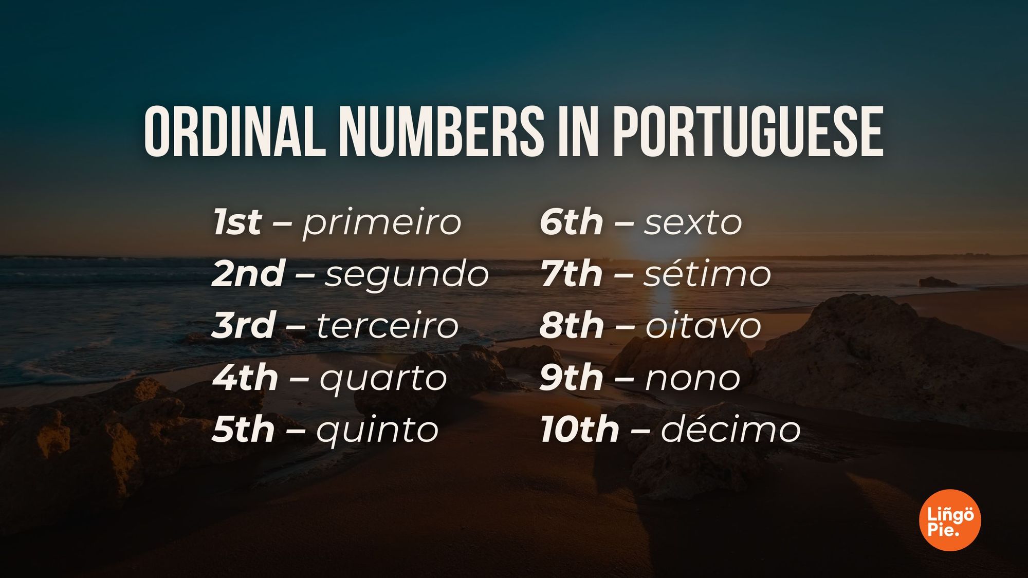 Ordinal Numbers In Portuguese 1-10