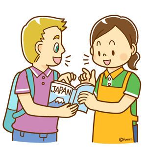 A tourist asking a clerk