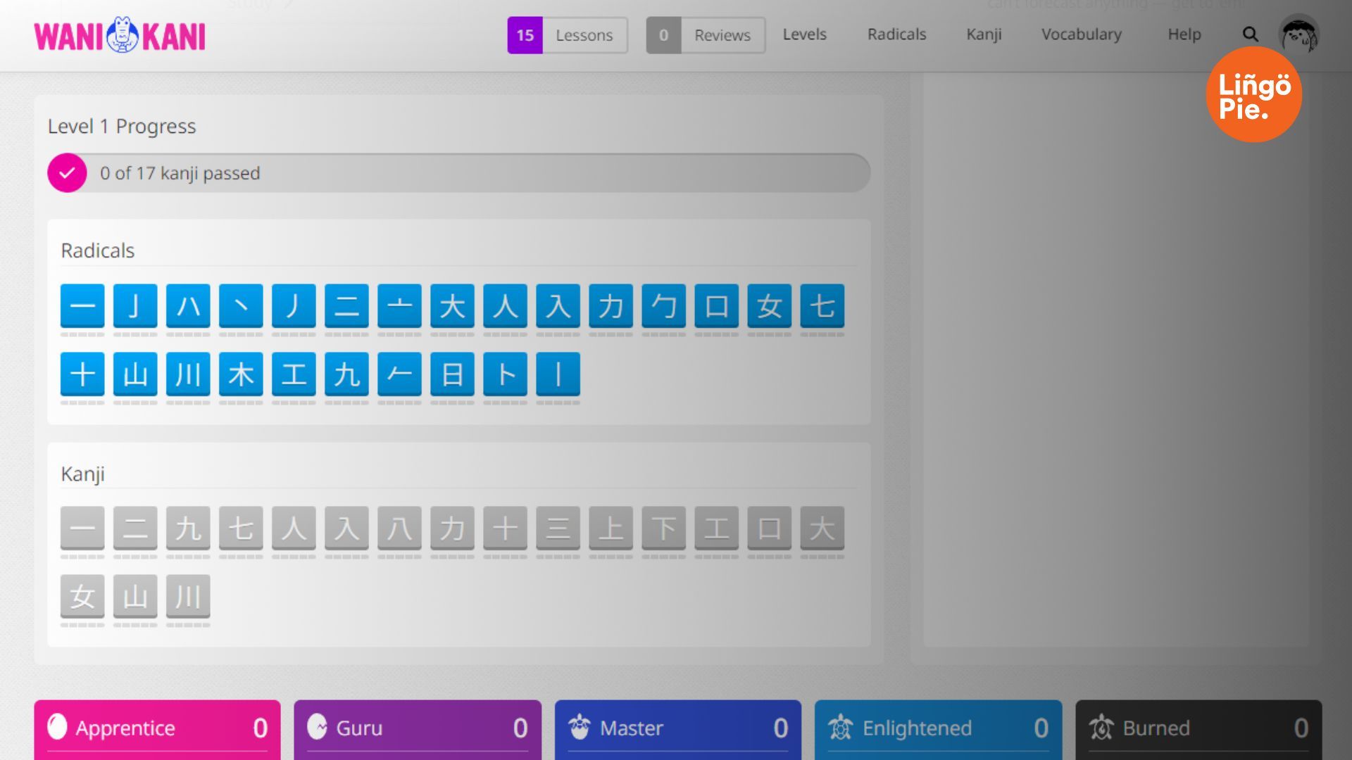 WaniKani Review: Dashboard