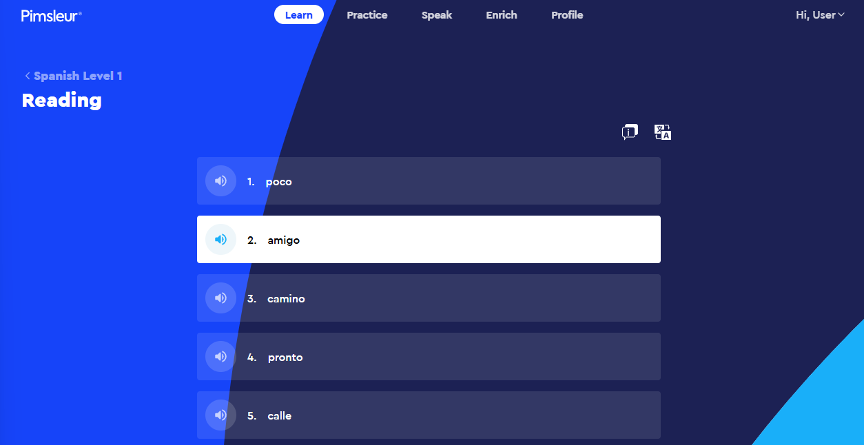 Pimsleur Spanish lesson - Reading