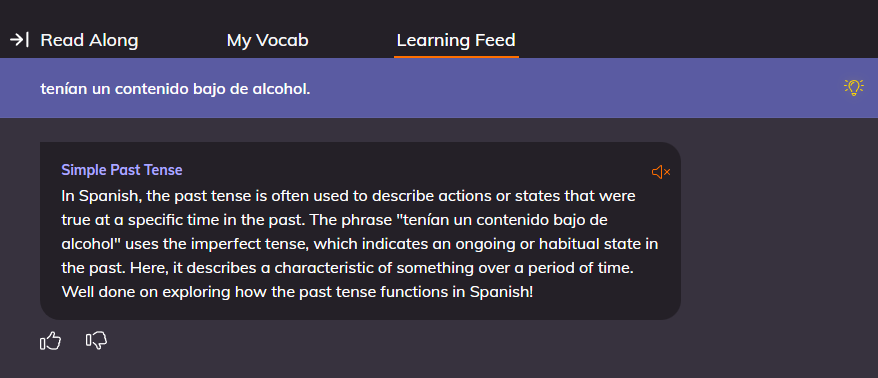 Lingopie's Grammar Coach Feature