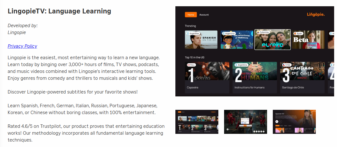 Lingopie TV on Roku TV