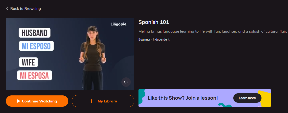 Example of Lingopie Exclusive Content